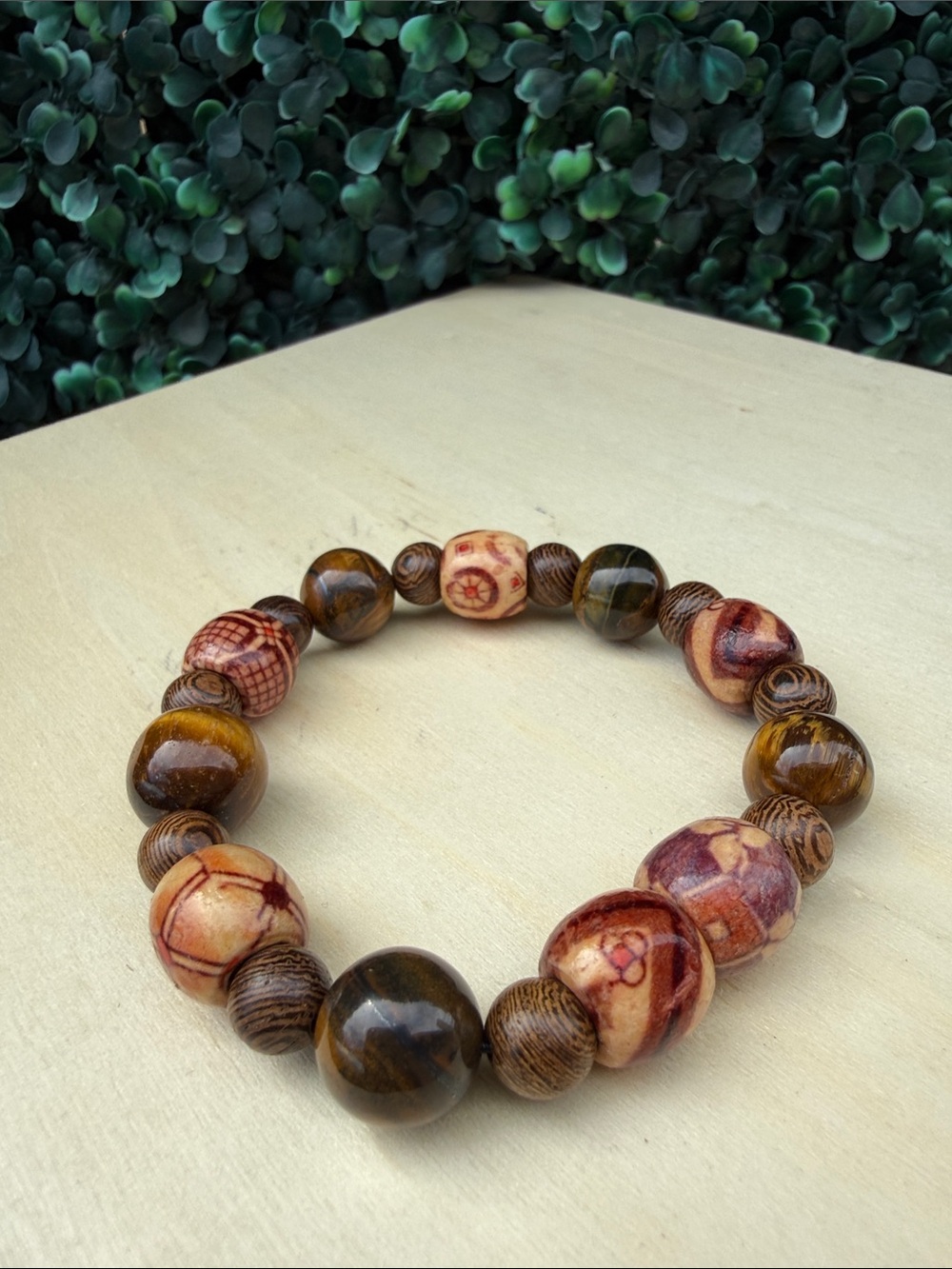 Hand Crafted Brown and Beige Floral Beaded Bracelet